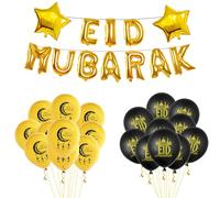 Eiid Al-Fitr Banner - 34 Pcs, Five-Pointed Star Eidd Mubark Balloons Set, Eiid Mubarark Decorations | Ei-d Aluminum Film Balloons For Home Outdoor Musliim Party Holiday
