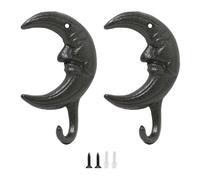 EIiegh 2Pcs Moon Wall Hooks,Cast Iron Hook for Hanging Coats, Bags, Pot Matching Screws and Anchors Included (A)