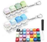 Eiimieor Keyboard Fidget Toy 2 Pack,2 Pcs 4 Key Mechanical Fidget Clicker with 28 Interchangeable Keycaps,Premium ABS Clicky Fidget Keychain,Portable Stress Relief Anxiety Calm Clicker for Adults