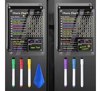 EIiovcnya 2Pcs Acrylic Magnetic Chore Chart for Kids, Chore Board, Dry Erase Chore Chart, 12"x9.5" Transparent Erasable Reward Chart for Teens and Adults Chore Checklist with 6 Markers and Towel