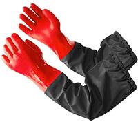 Eiito Long Rubber Waterproof Gloves - 25-inch Elbow Length for Drain Cleaning, Extra Long Sleeve Full Arm Protection for Women/Men (Red, L)