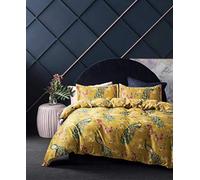 Eikei Chinoiserie Chic Peacock Floral Duvet Cover Paradise Garden Botanical Bird and Tree Branches Vintage Stylized Long Staple Cotton Bedding Set (King, Citrine)