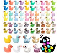 EIKEJI 150 Pcs Mini Ducks, 30 Colors Resin Tiny Ducks, Little Plastic Ducks, Glitter Resin Tiny Ducks, Luminous Small Ducks, for Aquarium, Dollhouse, Fairy Garden, Landscape Decor