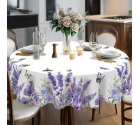 Eikione Round Tablecloth, Lavender Lily Tablecloth Waterproof and Wrinkle-Free, Boho Table Covers, Summer Decorations for Home 60inch