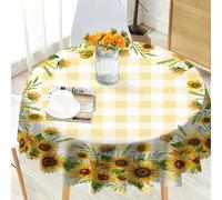 Eikione Sunflower Round Tablecloth 60inch, Fall Gingham Tablecloth Waterproof and Wrinkle-Free, Wild Flower Rustic Table Covers, Fall Decorations for Home