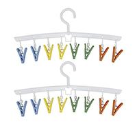 EIKS 2 Pack Hanger Drying Rack with 8 Clips for Drying Socks, Bras, Towel, Underwear, Scarf, Hat, Apply for Home Outdoor Travel Portable