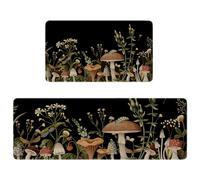 Eikunn Black Mushroom Kitchen Rugs Set of 2,Witchy Decor Aesthetic Style Kitchen Mats for Floor,Vintage Boho Non-Slip Kitchen Sink Mat Home Kitchen Decor Doormat+Runner Rug