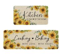 Eikunn Sunflowers Kitchen Rugs Set of 2,Kitchen is The Heart of The Home Kitchen Mats for Floor,Cooking with Love Baking with Heart Sink Mat Kitchen Decor Rug