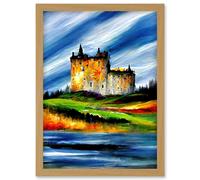 Eilean Donan Castle Sea Loch Scotland Landscape Artwork Framed Wall Art Print A4 Artery8 Light Oak One Size