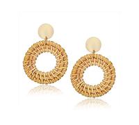 EILEIAC Lightweight Rattan Statement Earrings for Women,Geometric Tassel Woven Boho Earrings Handmade Straw Wicker Braid Hoop Drop Dangle Earrings, Metal, rattan