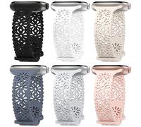 Eilesuny 6 Pack Lace Hollow-out Silicone Bands Compatible with Apple Watch 38mm 40mm 41mm 42mm 44mm 45mm 49mm, Slim Thin Sport Strap Wristbands for iWatch Ultra SE Series 8/7/6/5/4/3/2/1 Women Girls