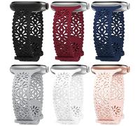 Eilesuny 6 Pack Lace Hollow-out Silicone Bands Compatible with Apple Watch 38mm 40mm 41mm 42mm 44mm 45mm 49mm, Slim Thin Sport Strap Wristbands for iWatch Ultra SE Series 8/7/6/5/4/3/2/1 Women Girls