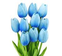 Eilisa Artificial Flowers Blue Flowers Tulip Bouquets, 10pcs Fake Flowers PU Material Real Touch, Tulips Flowers for Table Centerpieces Floral Arrangement Home Office Decoration