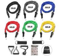 EILISON 13 PCS Resistance Band Kit with Heavy Duty Protective Nylon Sleeves For Safe Workout and Soft Anti-Slip Foam Handle, Door Anchor, Ankle Strap For Men and Women Stackable upto 210LBS