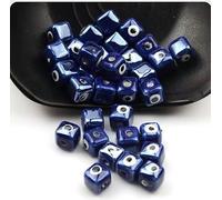 EILJSF 30pcs 8/10MM Evil Eyes Square Cube Ceramic Beads For Jewellery Making Ceramic Loose Beads For Bracelets Crafting Ceramic Pendent