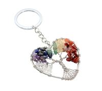 Eillwin 7 Chakra Tree of Life Heart Keyring, Natural Crystal Gemstone Keychain, Spiritual Meditation Amulet for Women & Men