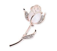 Eillwin Elegant White Rose Crystal Brooch - Flower Pin with Opal Effect Stone for Women and Girls