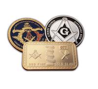 Eillwin Freemasonry Collector Set - 2 Masonic Commemorative Coins & 1 Token Bar - Square & Compasses Symbolic Brotherhood Keepsake