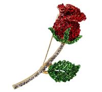 Eillwin Red Rose Crystal Brooch Pin Rhinestone Flower Accessory for Women | Lovely deep-red rose brooch featuring beautiful rhinestones that catch the light, making it a timeless gift for her