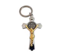 Eillwin St. Benedict Crucifix Keyring - Two-Tone Jesus on Cross Holy Medal Keychain - Christian Religious Protection Keepsake