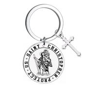 Eillwin St Christopher Keyring with Cross Charm, Safe Travels Protection Pendant for Men and Women