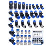 EilxMag 37 Pcs Quick Connect Air Hose Fitting Kit, 1/4" 3/8" 1/2" Push To Connect Air Fittings, Nylon Tubing Air Line Quick Connect Fittings for Truck or Industrial Air System
