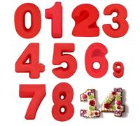 EILYGK 9 PCS 10 Inch Number Cake Tins Large Silicone 3D Number Cake Moulds for Baking(0-8)-Red