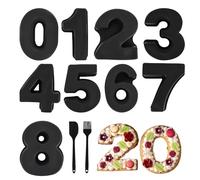 EILYGK 9 PCS 10 Inch Number Cake Tins with Brush and Spatulas, Large Silicone 3D Number Cake Moulds for Baking-Black