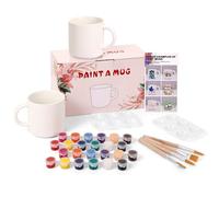 EILYGK Paint Your 0wn Mug, Christmas Mug Painting Kit, Including 2 Blank Ceramic Mugs, 24 Vibrant Ceramic Paints, 4 Brushes, 2 Palettes, A Instructions, Pottery Painting kit for Adults, DIY