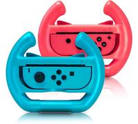 EIMGO 2 x Steering Wheels Kit for Nintendo Switch Joy-Con Racing Game Controller Attachments Handle Grips Set (Flat-Bottom, Red+Blue)