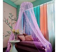 Eimilaly Bed Canopy Mosquito Net with 250pcs Warm White Curtain Lights, Bed Canopy for Girls Room Decor or Theme Party, Purple/Warm White Lights