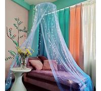 Eimilaly Bed Canopy Mosquito Net with 250pcs Warm White Curtain Lights, Bed Canopy for Girls Room Decor or Theme Party, Blue/Warm White Lights