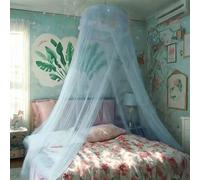 Eimilaly Lace Bed Canopy Mosquito Netting, Princess Bed Canopy for Girls Room Decor, Blue/Single Door