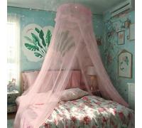 Eimilaly Lace Bed Canopy Mosquito Netting, Princess Bed Canopy for Girls Room Decor, Pink/Single Door