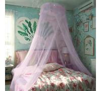 Eimilaly Lace Bed Canopy Mosquito Netting, Princess Bed Canopy for Girls Room Decor, Purple/Single Door
