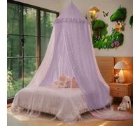 Eimilaly Princess Bed Canopy for Girls, Double Layer Canopy with Cutout Stars, Breathable Dream Canopy & Washable Purple Fabric, Fits Twin/Full Bed - Fairy Bed Tent for Kids Room Decor, Purple