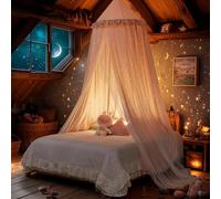 Eimilaly Princess Bed Canopy for Girls, Double Layer Canopy with Cutout Stars, Breathable Dream Canopy & Washable Pink Fabric, Fits Twin/Full Bed - Fairy Bed Tent for Kids Room Decor, Pink