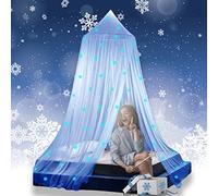Eimilaly Princess Bed Canopy Glow in The Dark, Christmas Snowflakes Bed Canopy for Girls Room Decor, Blue