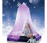 Eimilaly Princess Bed Canopy Glow in The Dark, Christmas Snowflakes Bed Canopy for Girls Room Decor, Pink