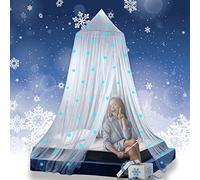 Eimilaly Princess Bed Canopy Glow in The Dark, Christmas Snowflakes Bed Canopy for Girls Room Decor, White