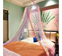Eimilaly Princess Rainbow Bed Canopy with 250pcs Warm White Curtain Lights, Bed Canopy for Girls Room Decor or Unicorn Theme Party
