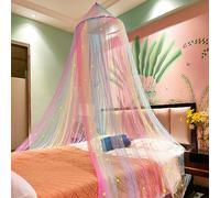 Eimilaly Princess Rainbow Bed Canopy with Stars Glow in the Dark, Bed Canopy for Girls Room Decor or Unicorn Theme Party