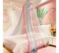 Eimilaly Princess Rainbow Bed Canopy with Stars Glow in the Dark, Bed Canopy for Girls Room Decor or Unicorn Theme Party