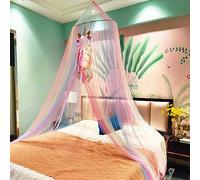 Eimilaly Princess Rainbow Bed Canopy with Unicorn Dream Catcher | Lights, Bed Canopy for Girls Room Decor or Unicorn Theme Party