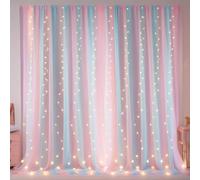 Eimilaly Rainbow Sheer Curtains with lIghts for Bedroom/Theme Party/Wedding/Photographic Background, Rod Pocket Sheer Curtains 84 inches Long Sheer Canopy for Girls Room Decor, 2 Panels
