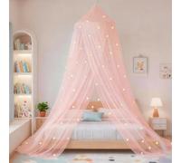 Eimilaly Stars Bed Canopy Glow in The Dark, Bed Canopy for Girls Mosquito Net, Princess Canopy for Girls Bed Room Decor, Pink