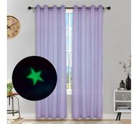 Eimilaly Stars Sheer Curtains Glow in The Dark, Metal Punching Sheer Curtains 84 inches Long Sheer Canopy for Kids Room Decor, 2 Panels/Purple