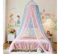 Eimilaly Two-tone Bed Canopy Glow in the Dark Pink Blue, Mosquito Net Bed Canopy for Girls Room Decor, Single Door