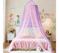 Eimilaly Two-tone Bed Canopy Glow in the Dark Pink Purple, Mosquito Net Bed Canopy for Girls Room Decor, Single Door