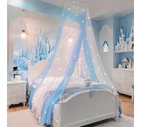 Eimilaly Two-tone Bed Canopy Stars Glow in the Dark White Blue, Mosquito Net Bed Canopy for Girls Room Decor, Single Door